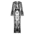 Long Sleeve Lace Robe with Satin Belt