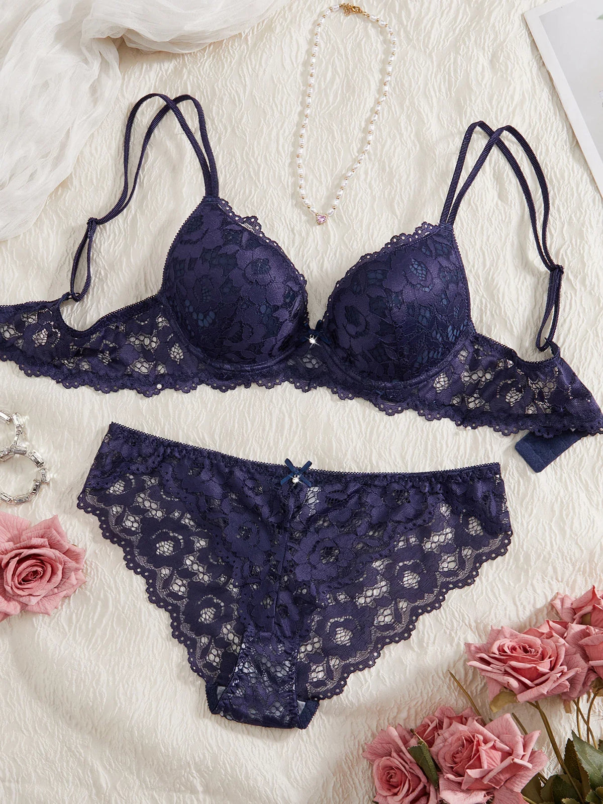 Lace Patchwork Push-Up Bra Set