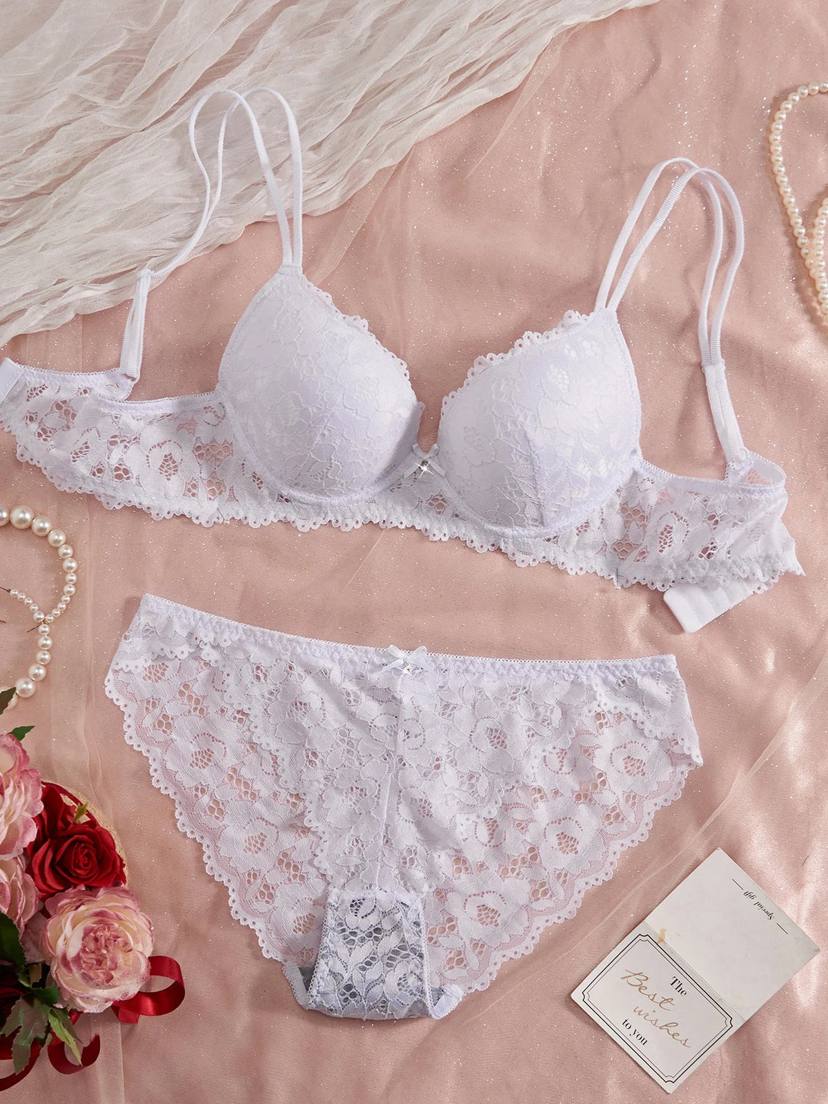 Lace Patchwork Push-Up Bra Set
