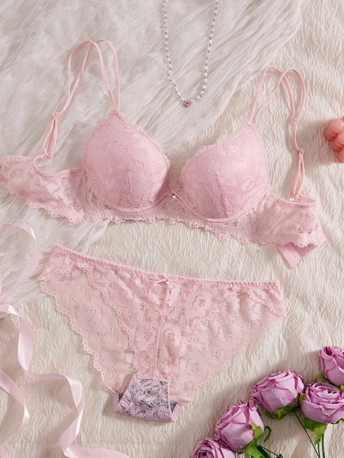 Lace Patchwork Push-Up Bra Set