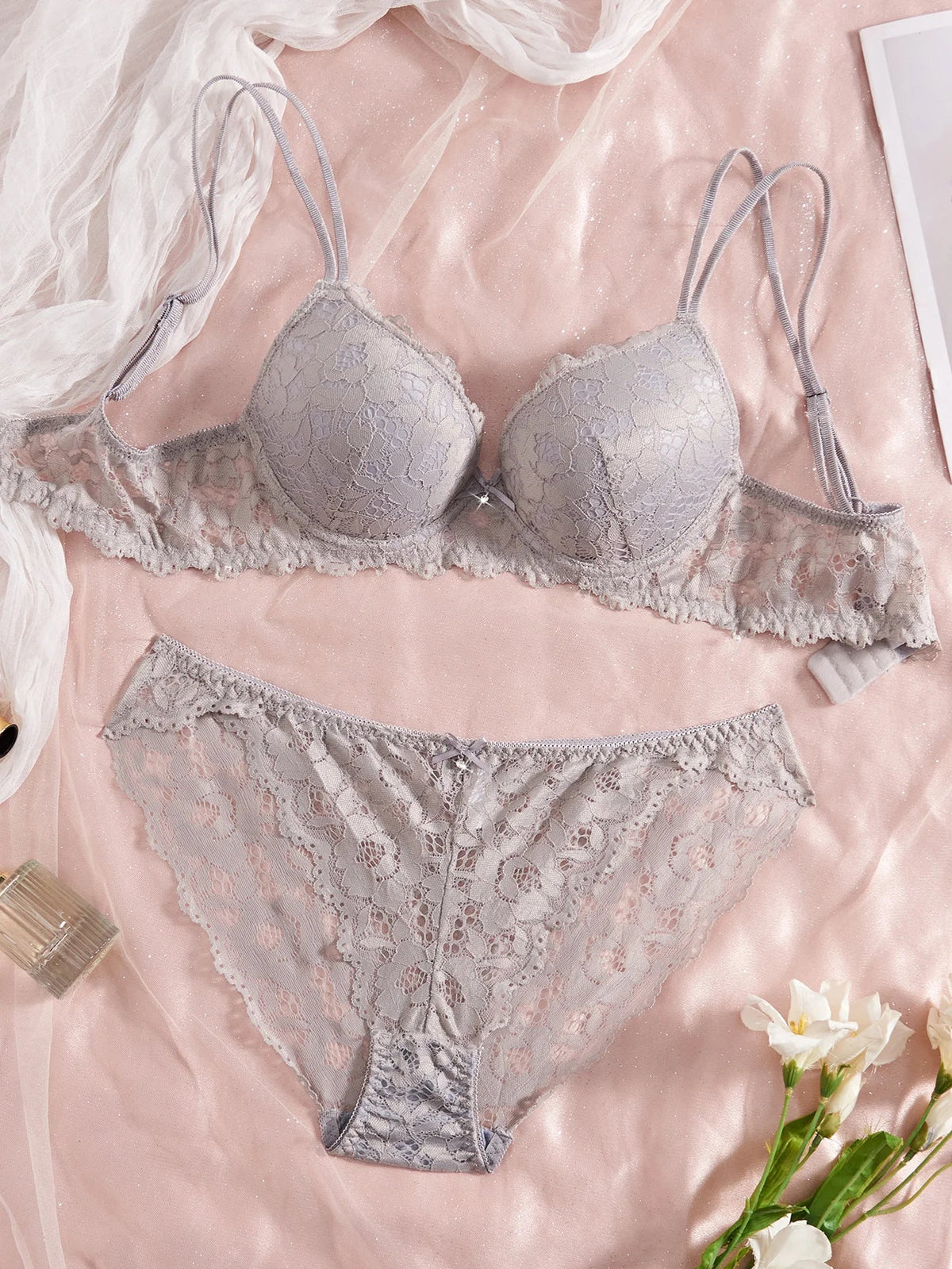 Lace Patchwork Push-Up Bra Set
